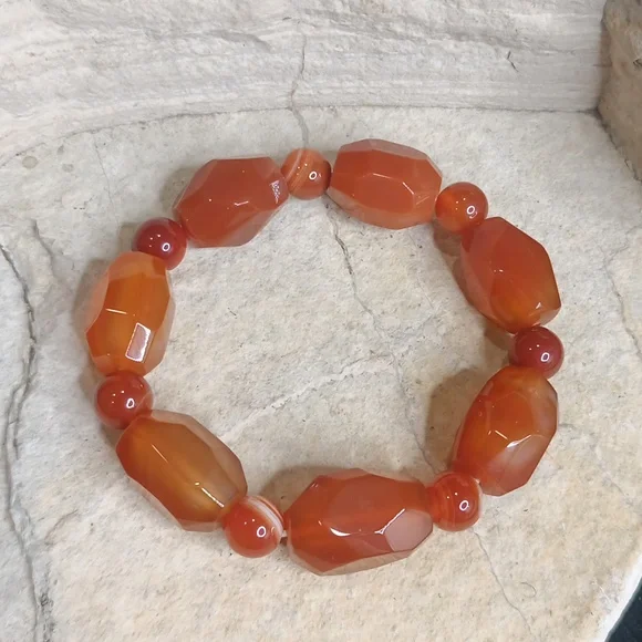 Custom made Natural Carnelian Agate Necklace and Bracelet, real leather